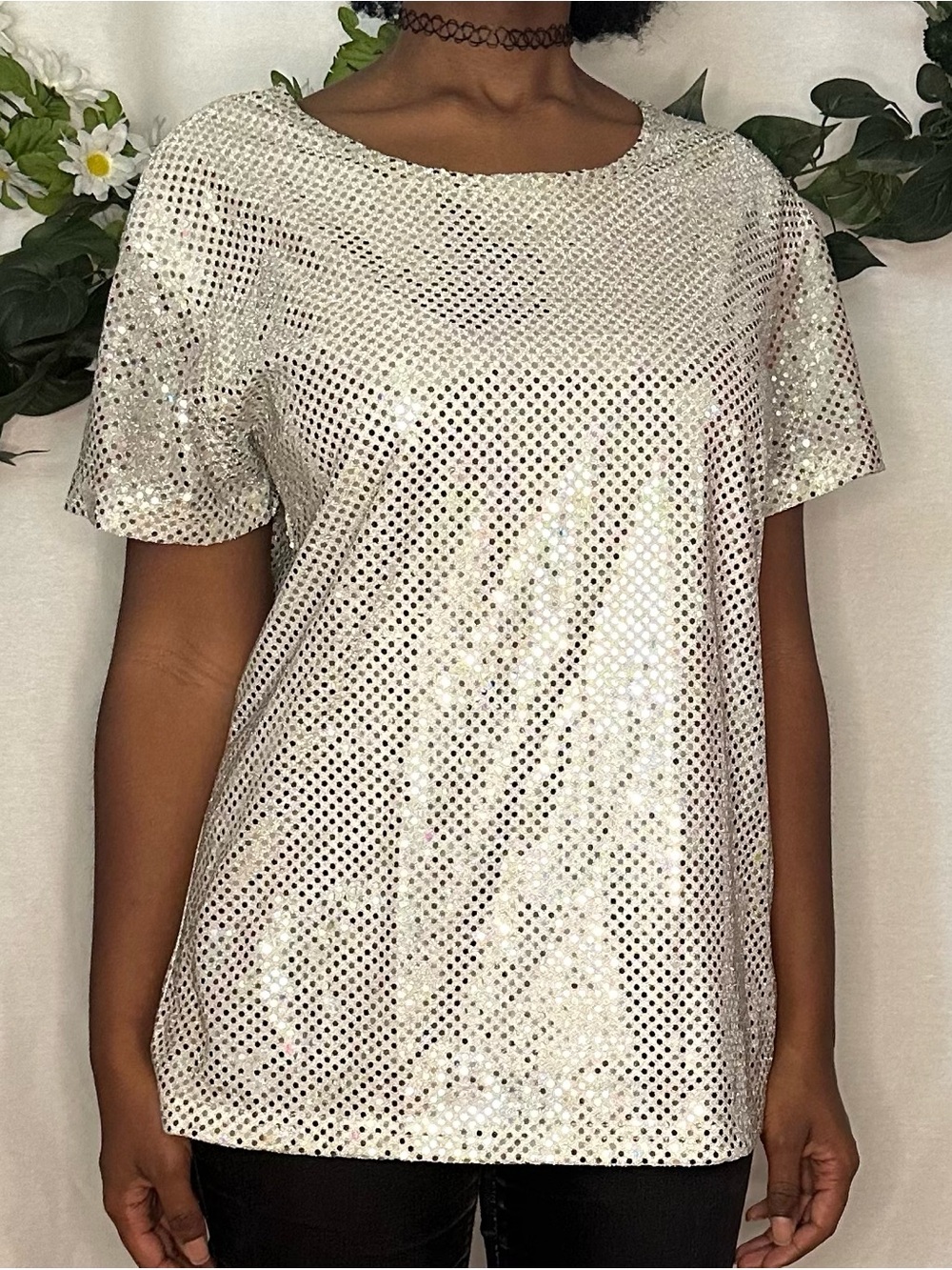 Cervelle vintage 90s silver sequin shirt